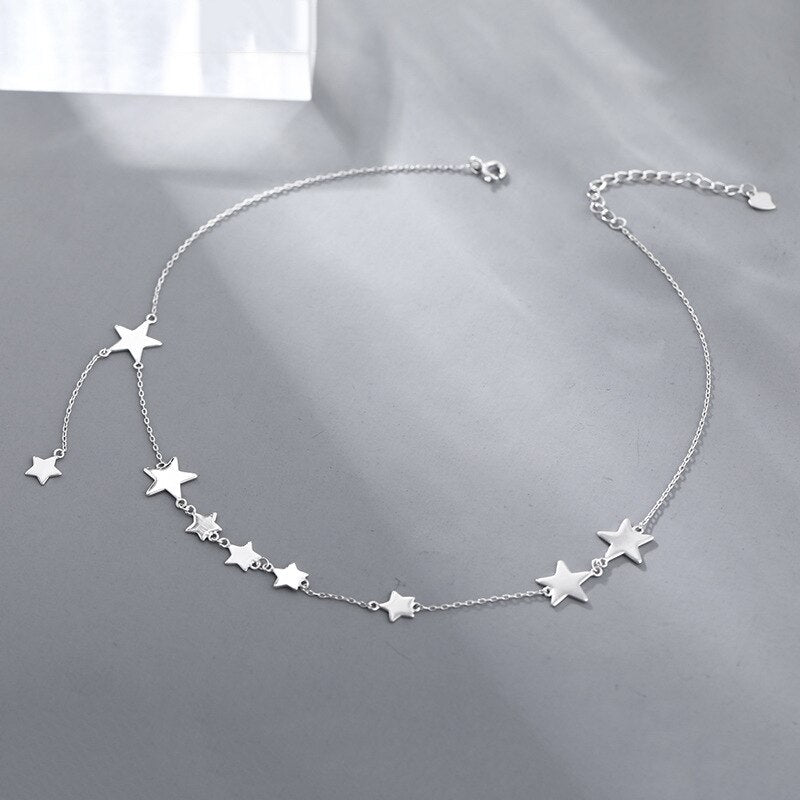 LIVVY Silver Color Romantic Multi Star Necklace Dainty Short Chain For Women Girls Birthday Party Jewelry Gifts