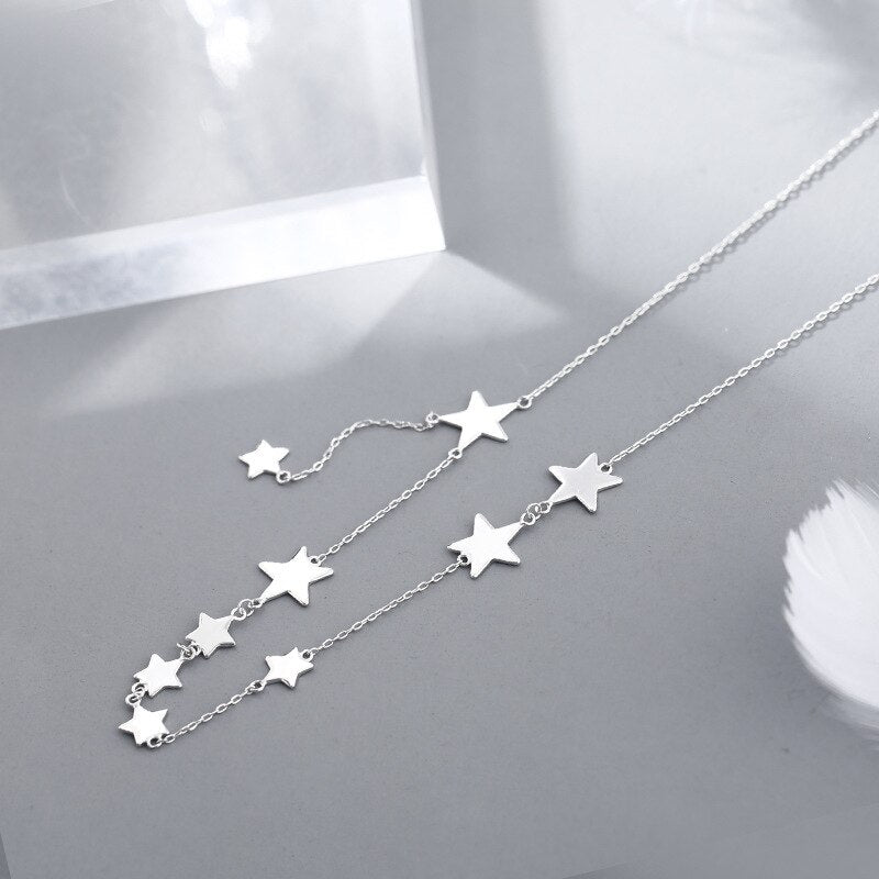 LIVVY Silver Color Romantic Multi Star Necklace Dainty Short Chain For Women Girls Birthday Party Jewelry Gifts
