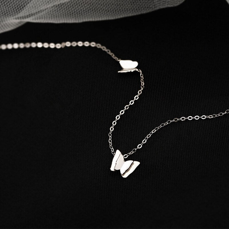LIVVY Silver Color Trendy Cute Butterfly Necklace for Women Exquisite Elegant Temperament Wedding Party Jewelry