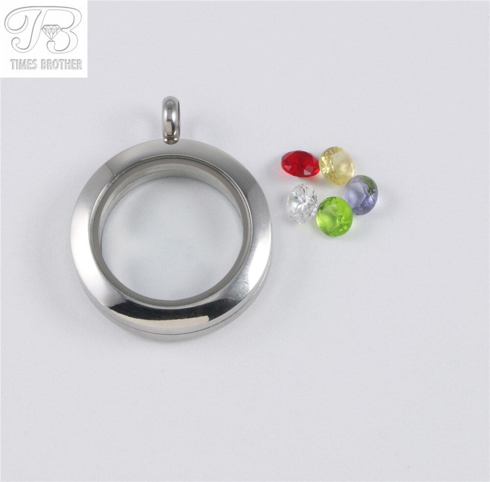 LK4003 30mm moda al por menor de acero inoxidable brillante pulido amuletos memoria medallón Colgante con cadena libre de diamantes de imitación tono plateado