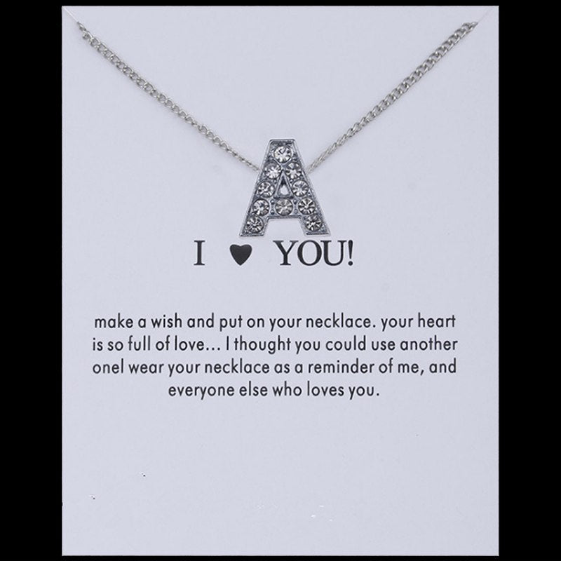 26 Letters Jam Chain Love Alloy Crystal Women Simple Fashion Shine Rhinestone Necklace Silver 1PC New Charm Jewelry Gift