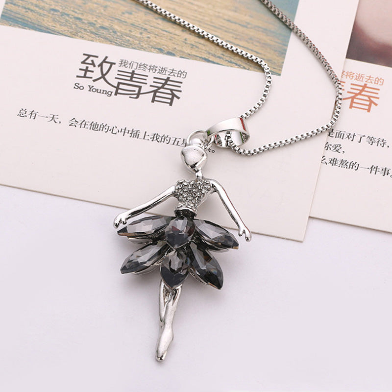 Charm Crystal Necklace Pendant Women Long Fashion Alloy Sweater Chain Ballerina Girl Snake Chain Necklaces Jewelry