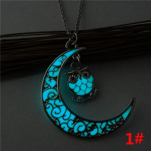 Luminous Owl Necklace Pendant Hollow Long Silver Chain Link Sweater Necklace Clothes Accessories Chocker Collier Femme