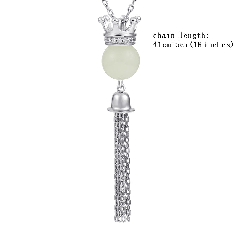 silver 925 crown glowing chain pendant&necklace with cubic zircon diy European fine jewelry making for women gifts