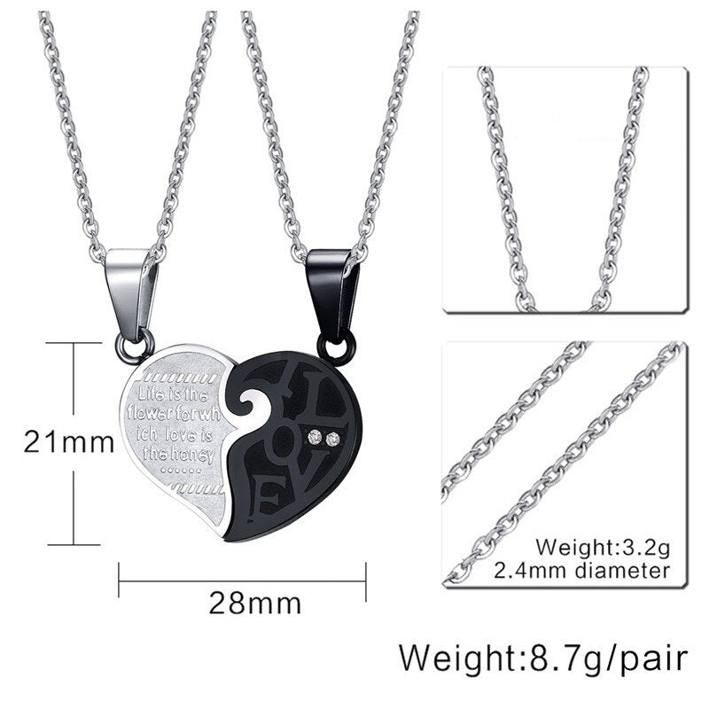 LOOKER Vintage Wedding Necklace Pendant Set His &amp; Hers Matching Heart Couple Women Men Romantic Necklace Jewelry