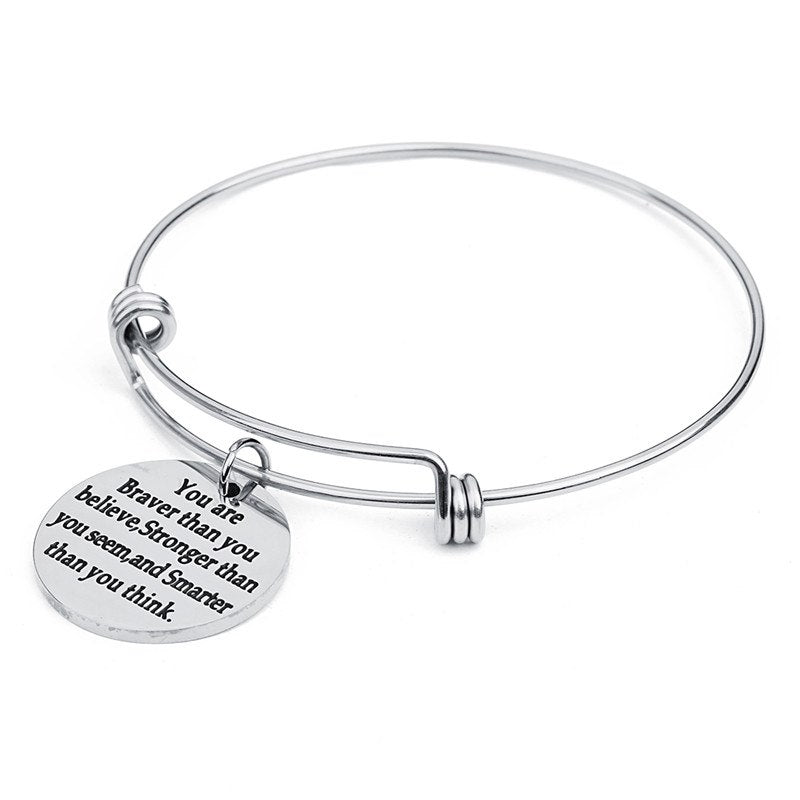 2020 New Stainless Steel Round Pendant Bangles Gold Color Engraved Word 25mm Charm Bracelets & Bangles Pulseras Mujer