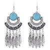 Fashion Bohemian Drop Long Tassel Earrings For Women Blue Stone Boho Jewelry Antique Silver Vintage Earrings bijoux