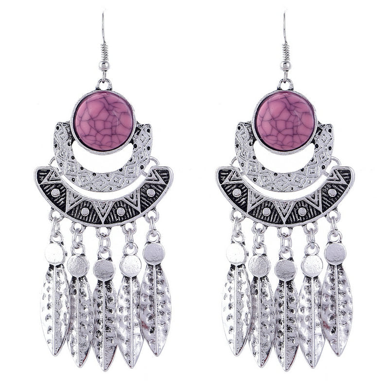 Fashion Bohemian Drop Long Tassel Earrings For Women Blue Stone Boho Jewelry Antique Silver Vintage Earrings bijoux