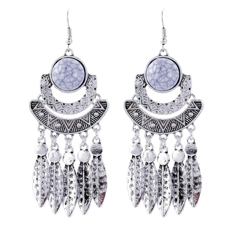 Fashion Bohemian Drop Long Tassel Earrings For Women Blue Stone Boho Jewelry Antique Silver Vintage Earrings bijoux