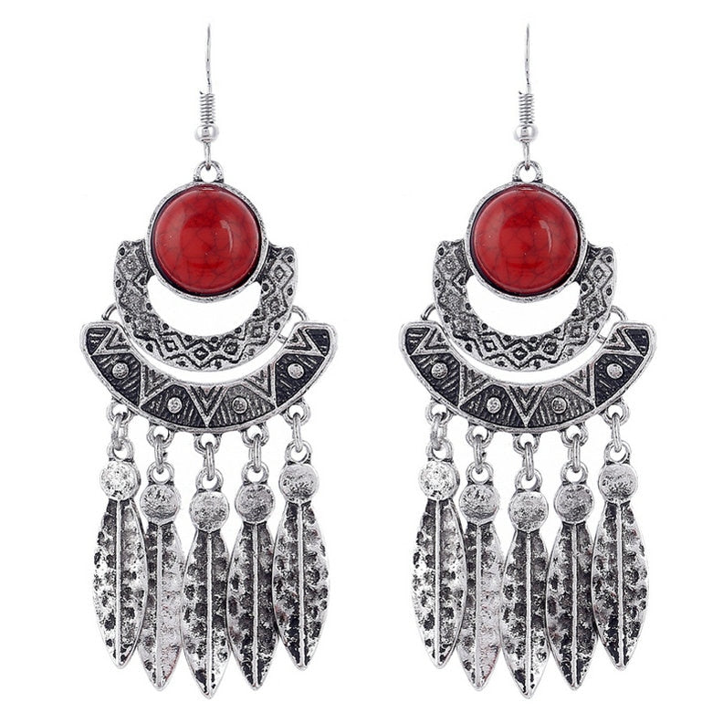 Fashion Bohemian Drop Long Tassel Earrings For Women Blue Stone Boho Jewelry Antique Silver Vintage Earrings bijoux