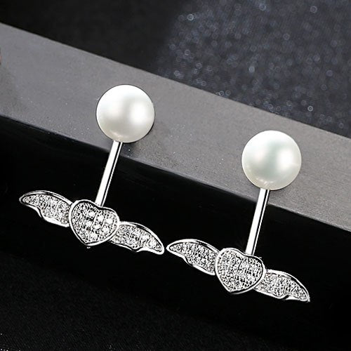 LOVE Earrings Jewelry 100% 925 Silver Earrings Natural Pearl AAA Zircon Crystal Heart 3 Earrings Love Gift