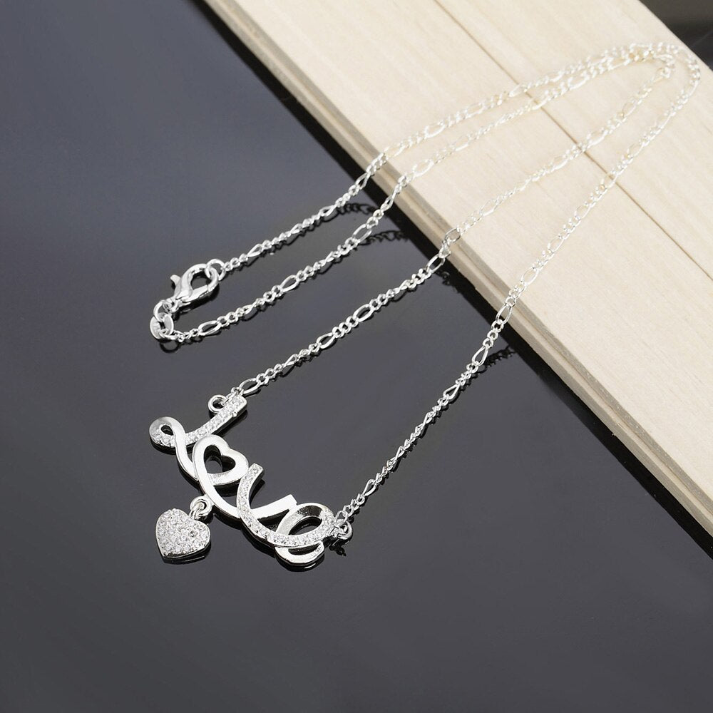 LOVE Heart Crystal Pendants Silver Color Necklace For Women  Designer Jewelry Chains  Items GaaBou