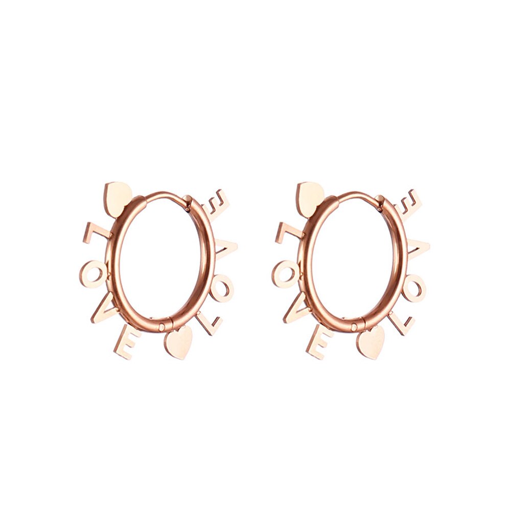LOVE Letters With Two Heart Around Hoop Earring Gold Silver Color Stainless Steel Earrings For Woman Lover Romantic Jewelry Gift