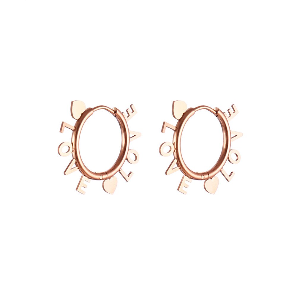 LOVE Letters With Two Heart Around Hoop Earring Gold Silver Color Stainless Steel Earrings For Woman Lover Romantic Jewelry Gift