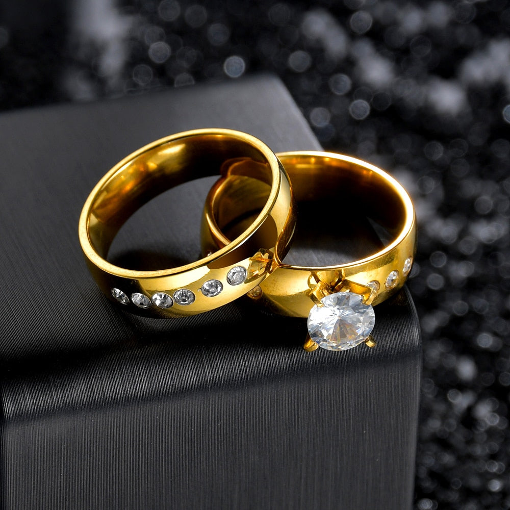 LOVE Marriage Couple Wedding Rings Set for Men and Women Gold Color Titanium Stainless Steel Jewelry High Quality