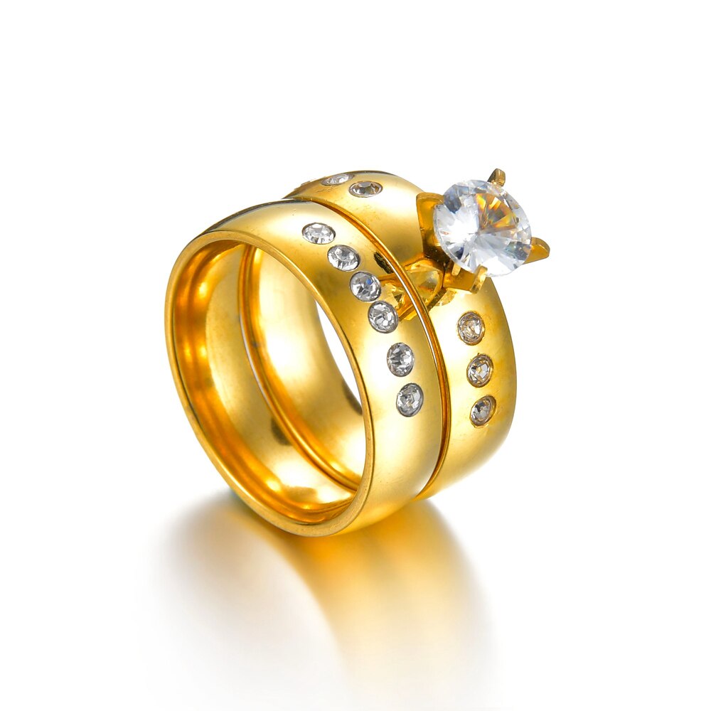 LOVE Marriage Couple Wedding Rings Set for Men and Women Gold Color Titanium Stainless Steel Jewelry High Quality