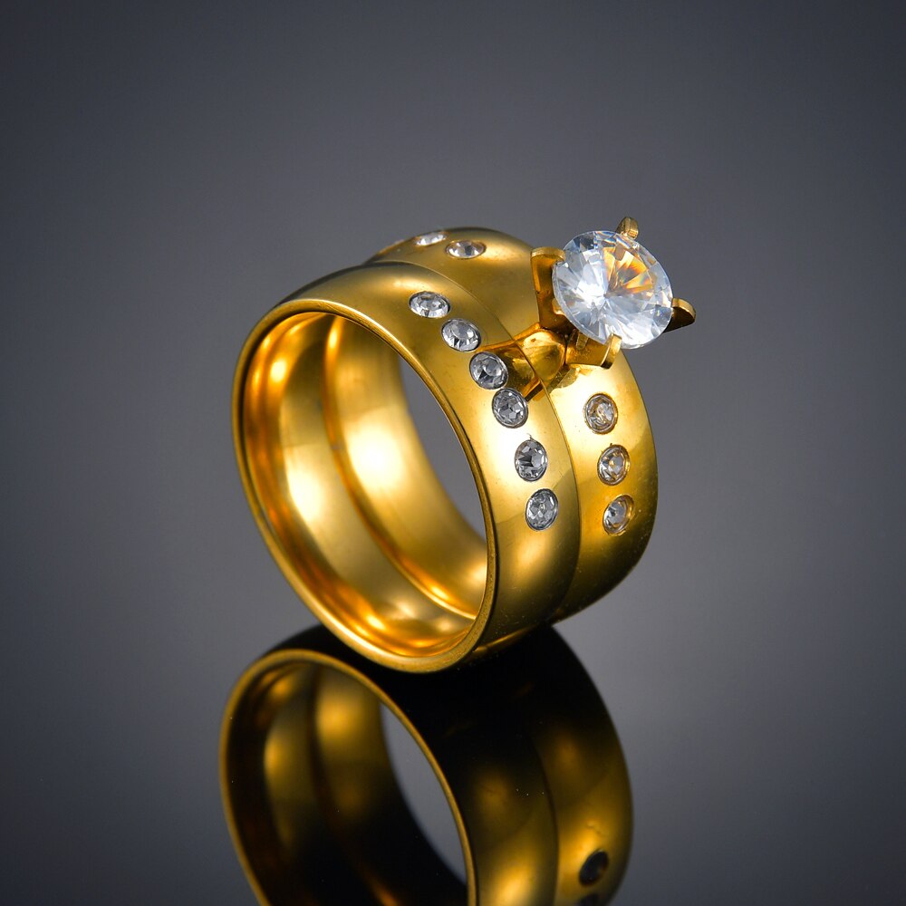 LOVE Marriage Couple Wedding Rings Set for Men and Women Gold Color Titanium Stainless Steel Jewelry High Quality