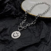 LOVOACC Hip Hop Metallic Coin Smile Pendant Necklace for Women Chunky Chain Toggle Clasp Circle Titanium Steel Chokers Necklaces