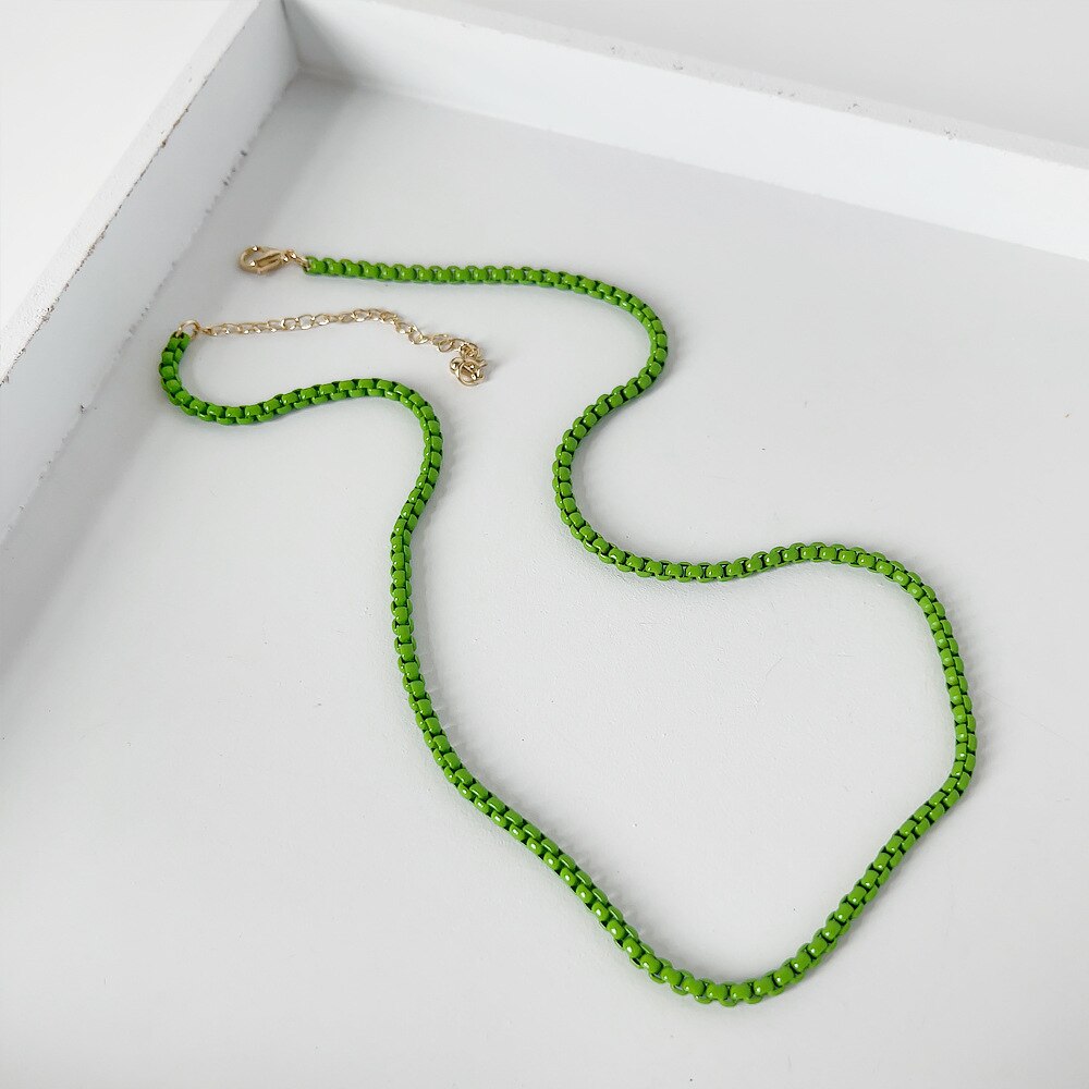 LOVOACC Minimalist Multicolor Painting Brass Box Chains Necklaces for Women Rainbow Link Chain Stacked Necklace Beach Jewelry