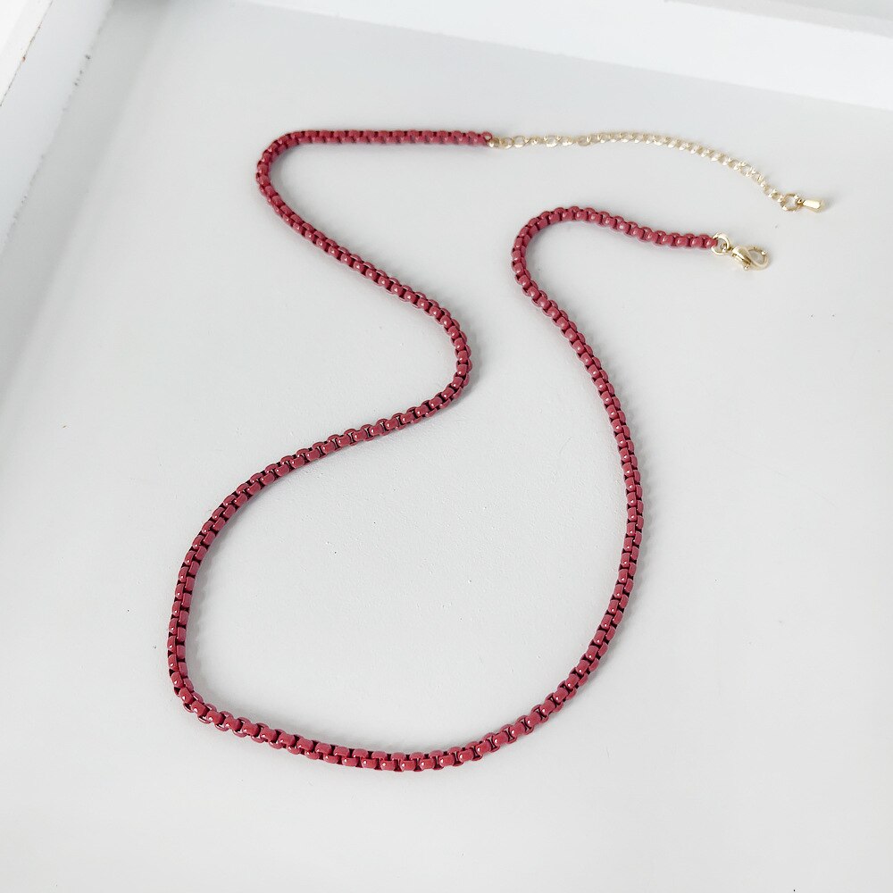 LOVOACC Minimalist Multicolor Painting Brass Box Chains Necklaces for Women Rainbow Link Chain Stacked Necklace Beach Jewelry