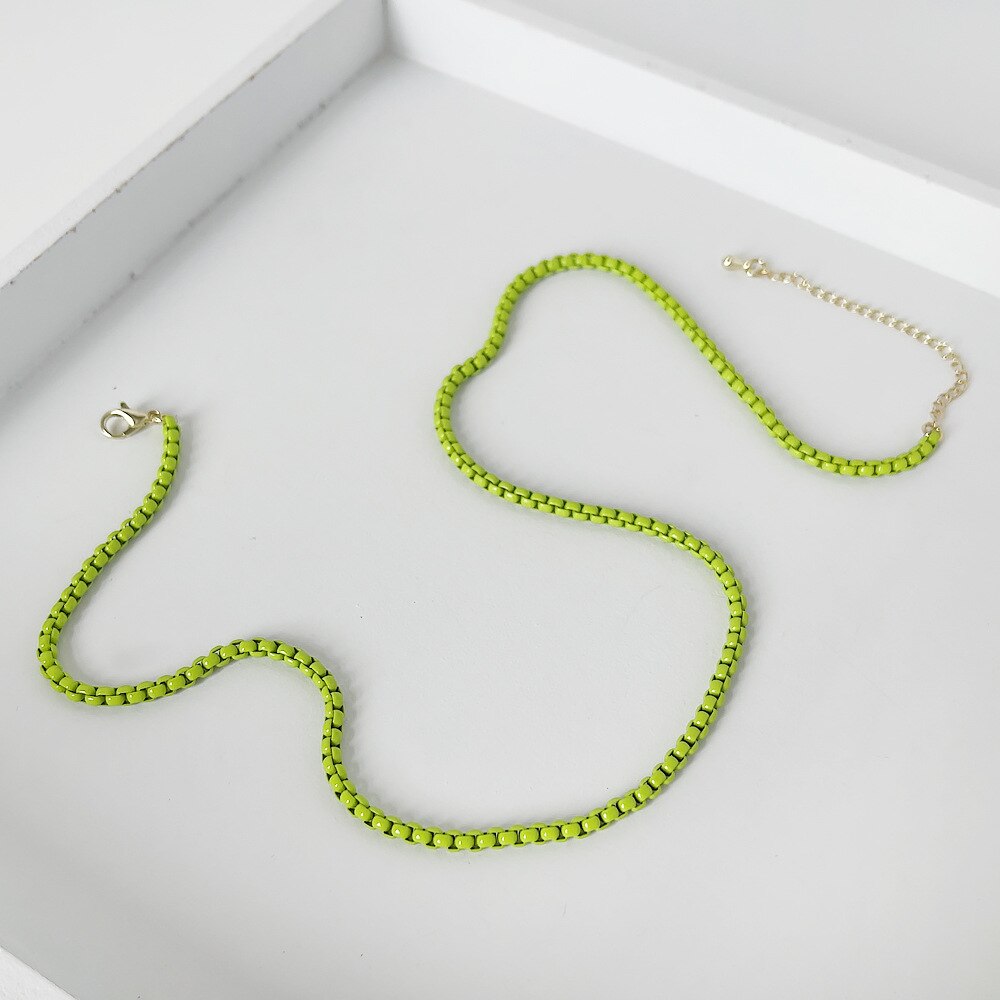 LOVOACC Minimalist Multicolor Painting Brass Box Chains Necklaces for Women Rainbow Link Chain Stacked Necklace Beach Jewelry