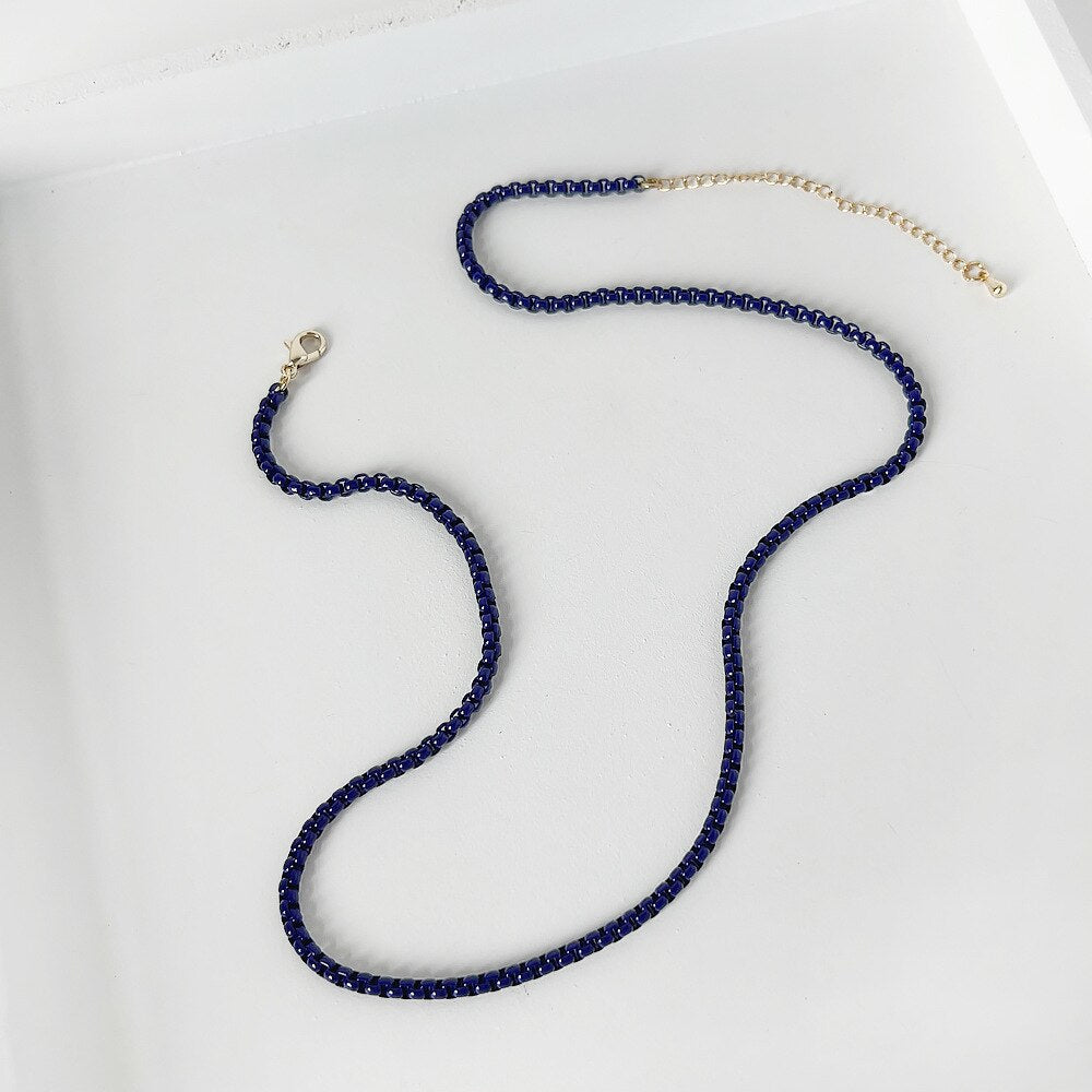 LOVOACC Minimalist Multicolor Painting Brass Box Chains Necklaces for Women Rainbow Link Chain Stacked Necklace Beach Jewelry