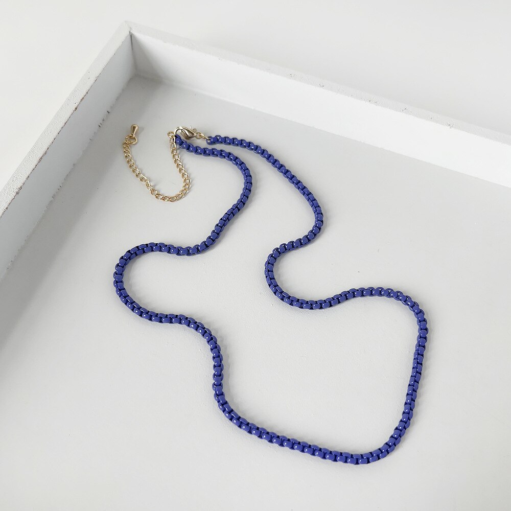 LOVOACC Minimalist Multicolor Painting Brass Box Chains Necklaces for Women Rainbow Link Chain Stacked Necklace Beach Jewelry