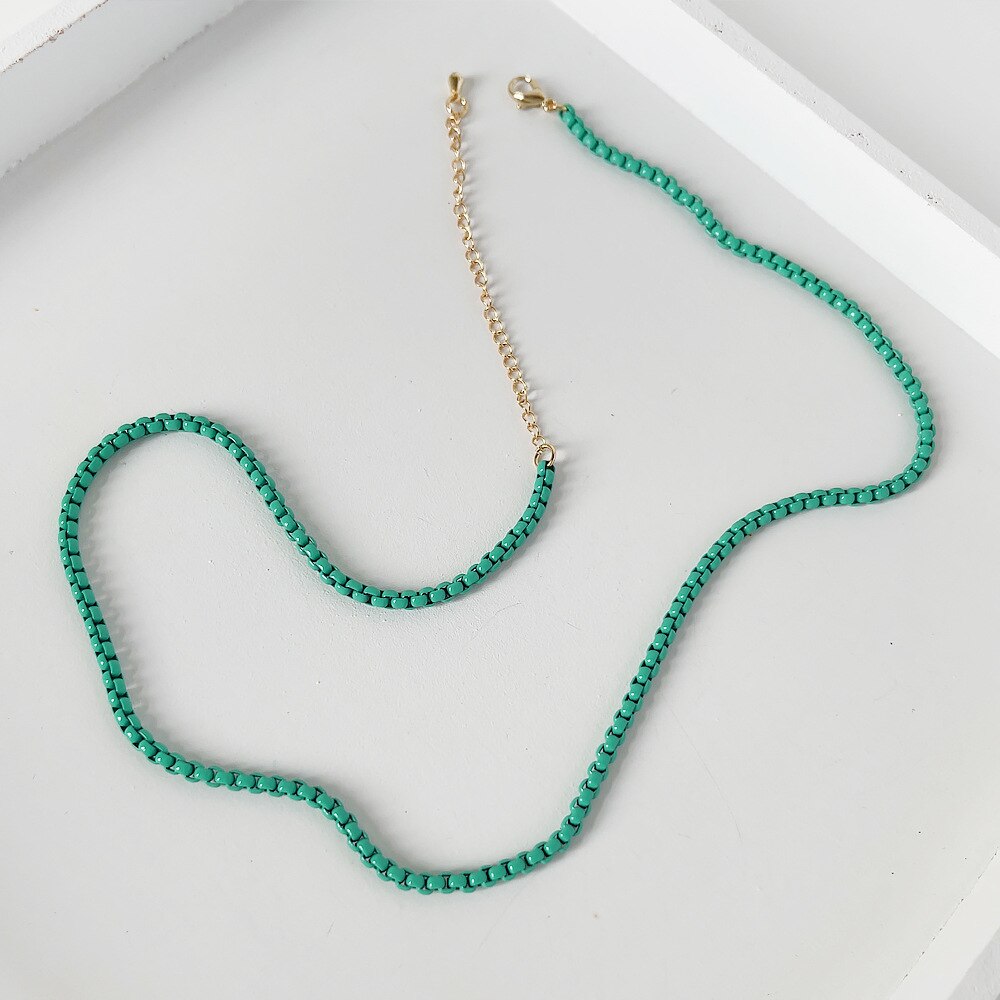 LOVOACC Minimalist Multicolor Painting Brass Box Chains Necklaces for Women Rainbow Link Chain Stacked Necklace Beach Jewelry