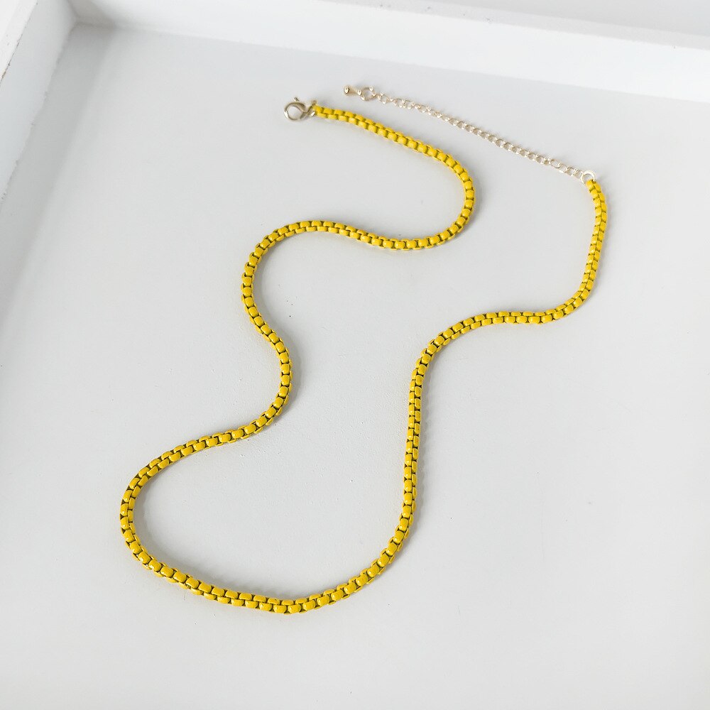 LOVOACC Minimalist Multicolor Painting Brass Box Chains Necklaces for Women Rainbow Link Chain Stacked Necklace Beach Jewelry