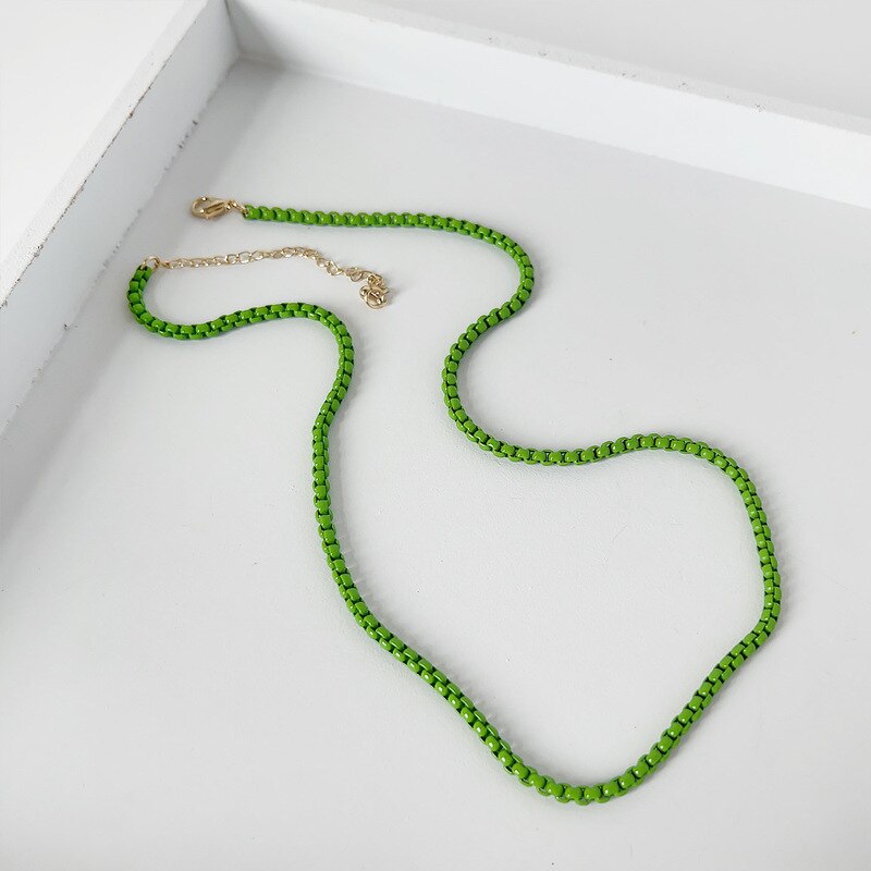 LOVOACC Minimalist Multicolor Painting Brass Box Chains Necklaces for Women Rainbow Link Chain Stacked Necklace Beach Jewelry