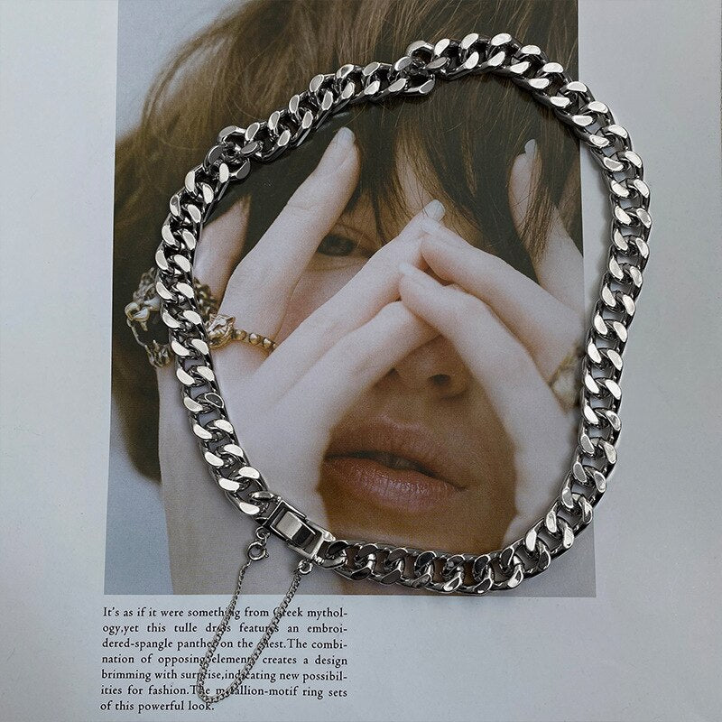 LOVOACC Punk Chunky Cuban Chains Necklaces for Women Mujer Gold Silver Color Metallic Bucket Chokers Necklace Hip Hop Jewelry