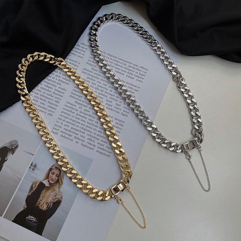 LOVOACC Punk Chunky Cuban Chains Necklaces for Women Mujer Gold Silver Color Metallic Bucket Chokers Necklace Hip Hop Jewelry