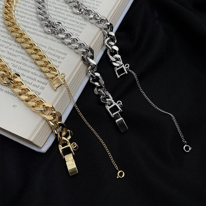 LOVOACC Punk Chunky Cuban Chains Necklaces for Women Mujer Gold Silver Color Metallic Bucket Chokers Necklace Hip Hop Jewelry