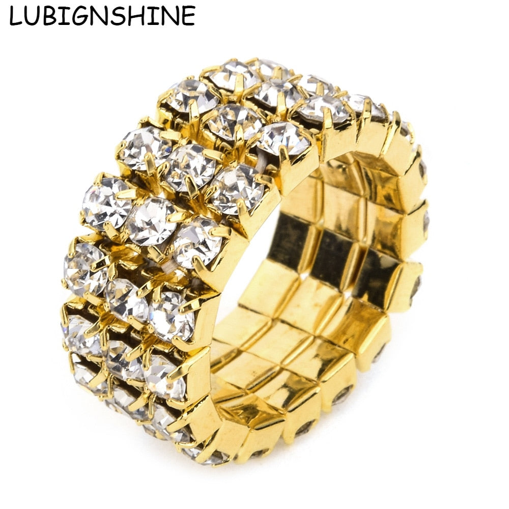 Gold/Silver Color Jewelry Engagement Crystal Rings For Women Rhinestone Stretch Finger Ring Drop Shipping