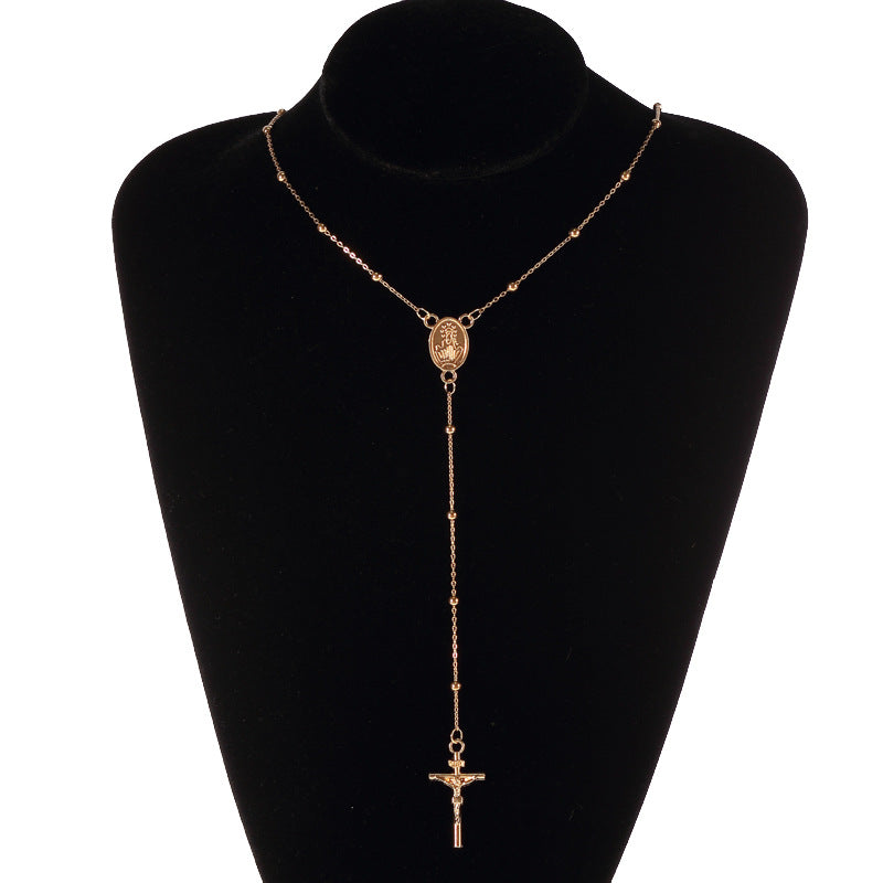 fashion Cute Simple Statement cross Maxi Round Coin Necklaces Vintage multi-layered rosary pendant necklace Women Jewelry