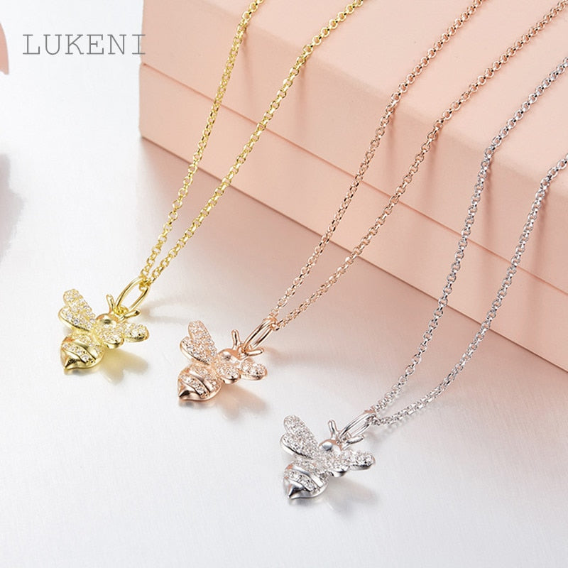 New Personality Fashion Women S925 Sterling Silver Micro Inl Zircon The Bee Necklaces Jewelry