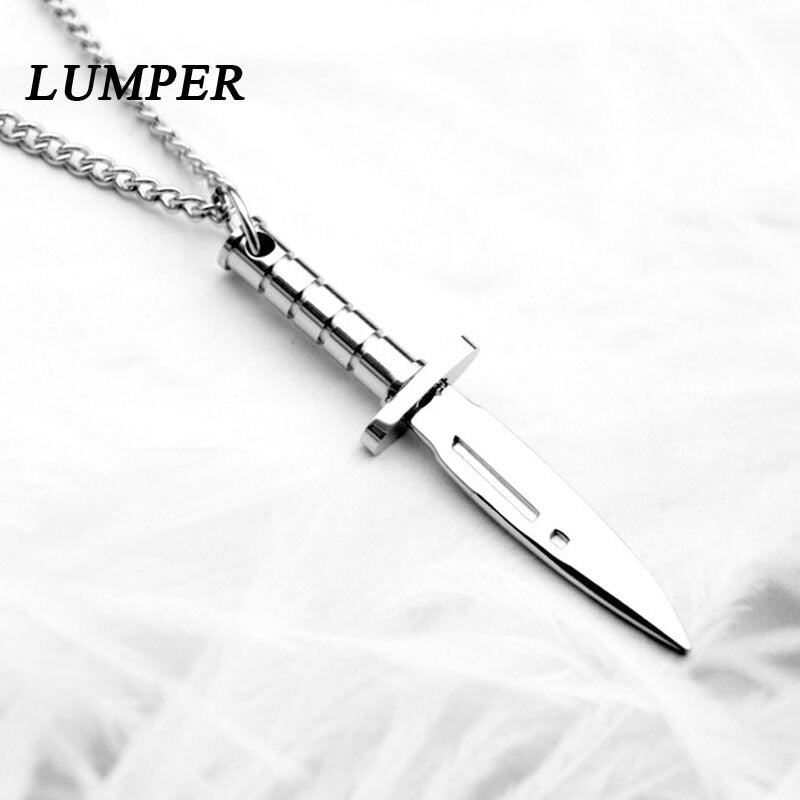 LUMPER Personality Dagger Knife Pendant Necklace For Men Male Stainless Steel Chains Necklace Gift Goth Hip Hop Jewelry