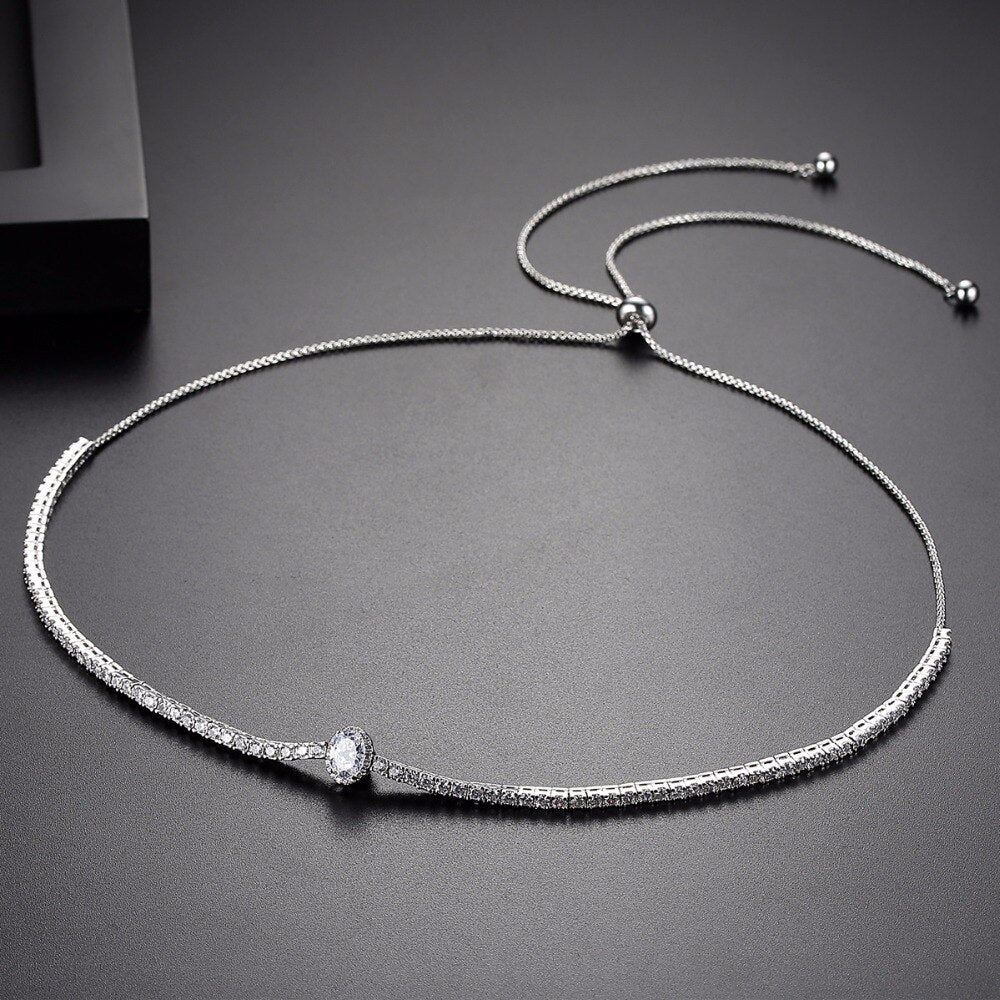 LUOTEEMI Adjustable Tennis Necklace for Women Oval Cubic Zircon Silver Color Wedding Jewelry for Bridal collares para mujer