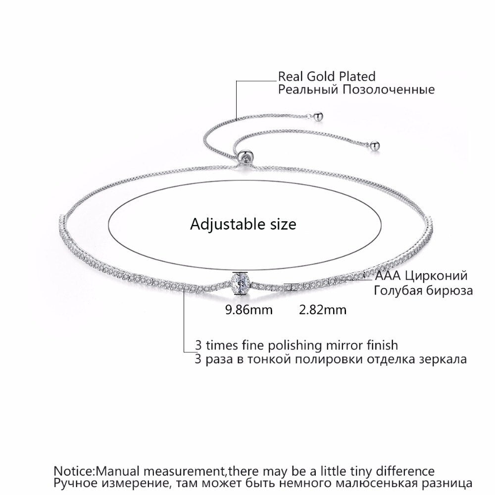 LUOTEEMI Adjustable Tennis Necklace for Women Oval Cubic Zircon Silver Color Wedding Jewelry for Bridal collares para mujer