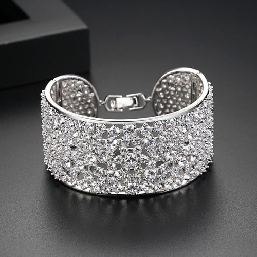 LUOTEEMI Luxurious Jewelry Inay Many Cubic Zirconia Statement Bangle&Bracelet for Women Bride Wedding Party Accessories Gift
