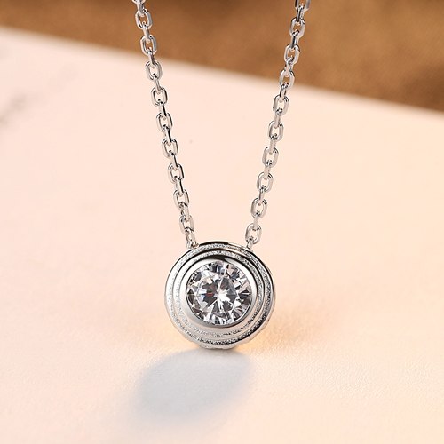 LUOTEEMI Necklace 925 Sterling Silver Round Shape New Fashion Design Hot Selling For Girl Party Wedding CZ Crystal Bride Jewelry