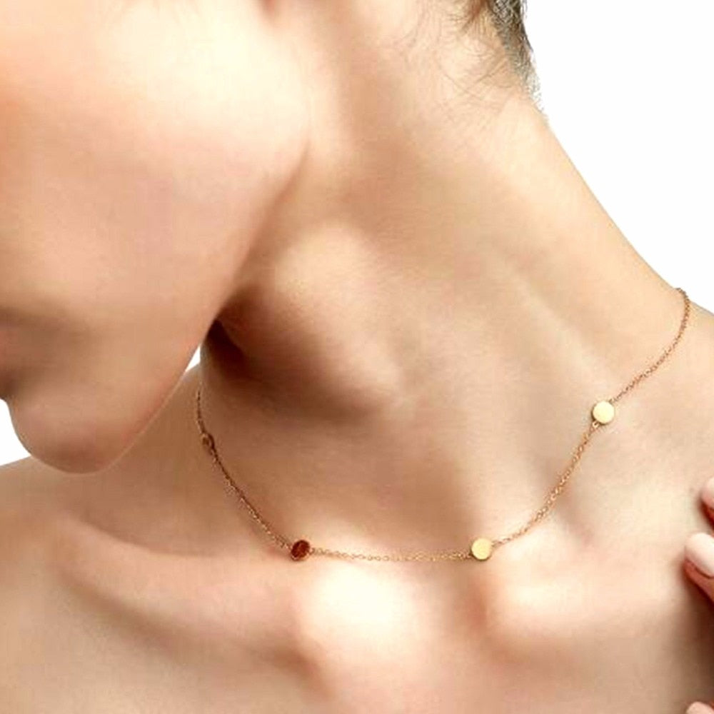 LUXUKISSKIDS Gold Triangle Circle Star Women Girl Collars Choker Necklaces 35cm+15cm Stainless Steel Adjustable Chains Necklaces