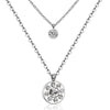 Hot Sale Jewelry Necklace Stainless Steel Gold Color Elegant Fine CZ Crystal Round Pendant Double Chain Necklace