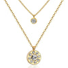 Hot Sale Jewelry Necklace Stainless Steel Gold Color Elegant Fine CZ Crystal Round Pendant Double Chain Necklace