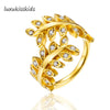 Rious Brand Cute Style Olive Branch Design Fashion Ring For Girls Gift,Gold Stainless Steel With AAA Crystal
