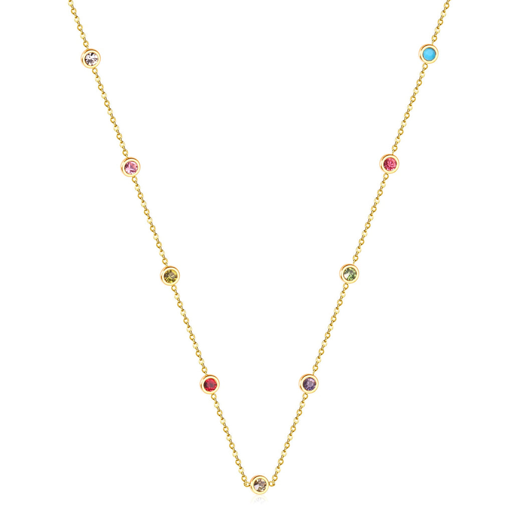 LUXUKISSKIDS Round Zircon Pendants Necklaces Gold Color Stainless Steel Long 57cm+5cm Link Chains Necklaces Costume Accessories