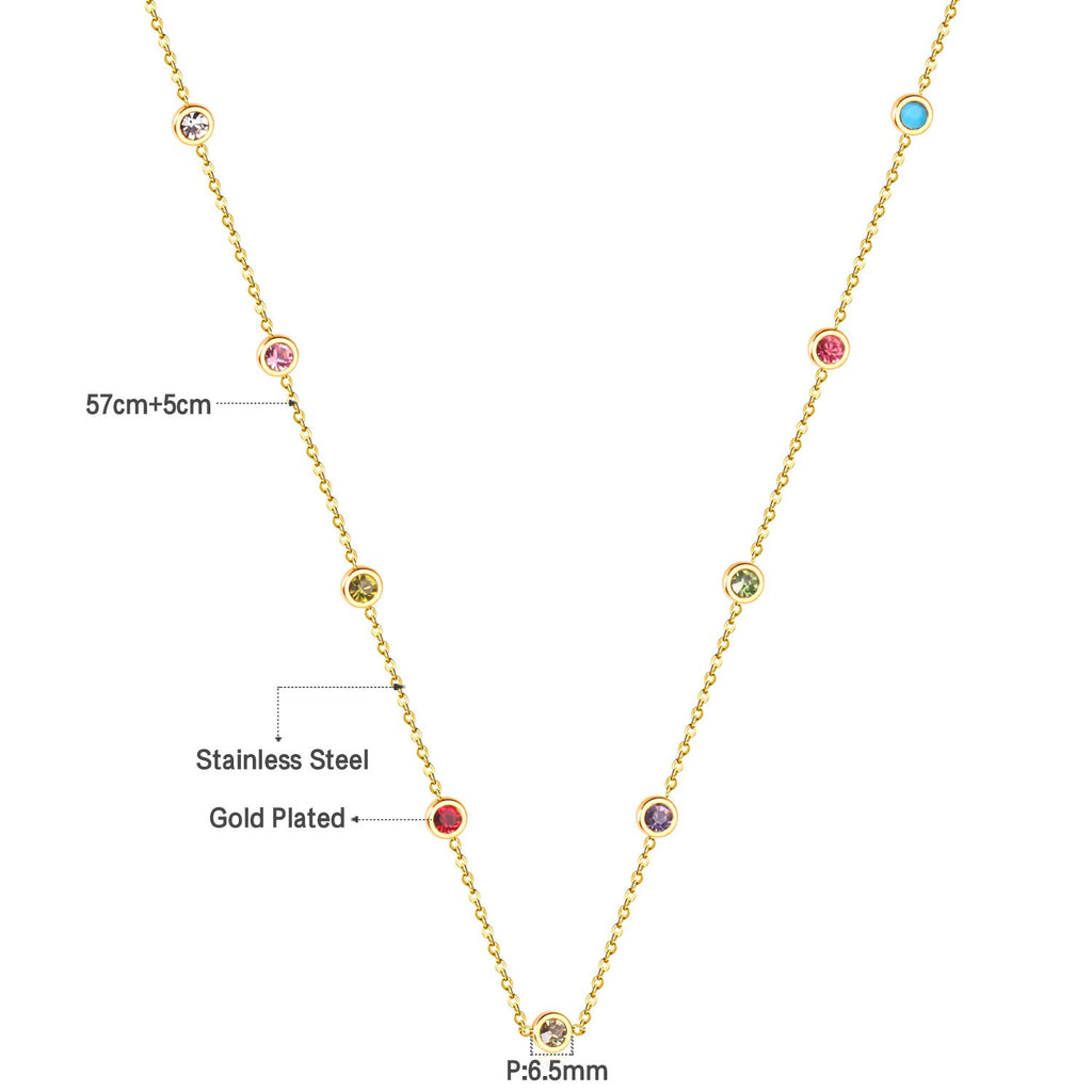 LUXUKISSKIDS Round Zircon Pendants Necklaces Gold Color Stainless Steel Long 57cm+5cm Link Chains Necklaces Costume Accessories