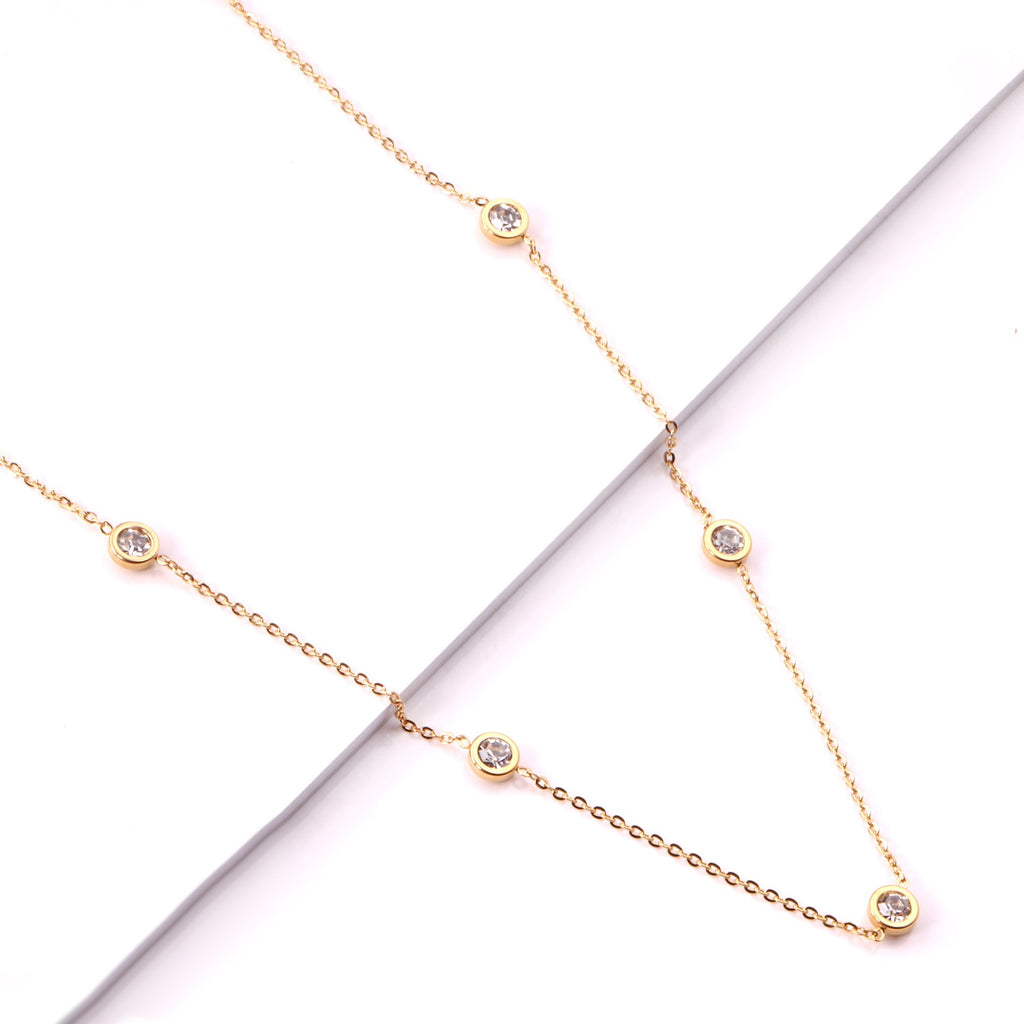 LUXUKISSKIDS Round Zircon Pendants Necklaces Gold Color Stainless Steel Long 57cm+5cm Link Chains Necklaces Costume Accessories
