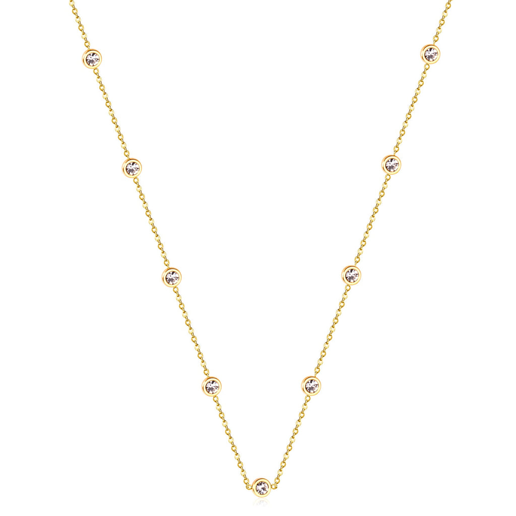 LUXUKISSKIDS Round Zircon Pendants Necklaces Gold Color Stainless Steel Long 57cm+5cm Link Chains Necklaces Costume Accessories