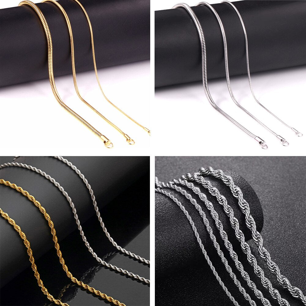 LUXUSTEEL Chains Necklace For Women Men High Polished No Fade Stainless Steel Gold Silver Color Snake Twist Long Necklace Collar
